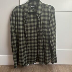 Green checkered button down shirt